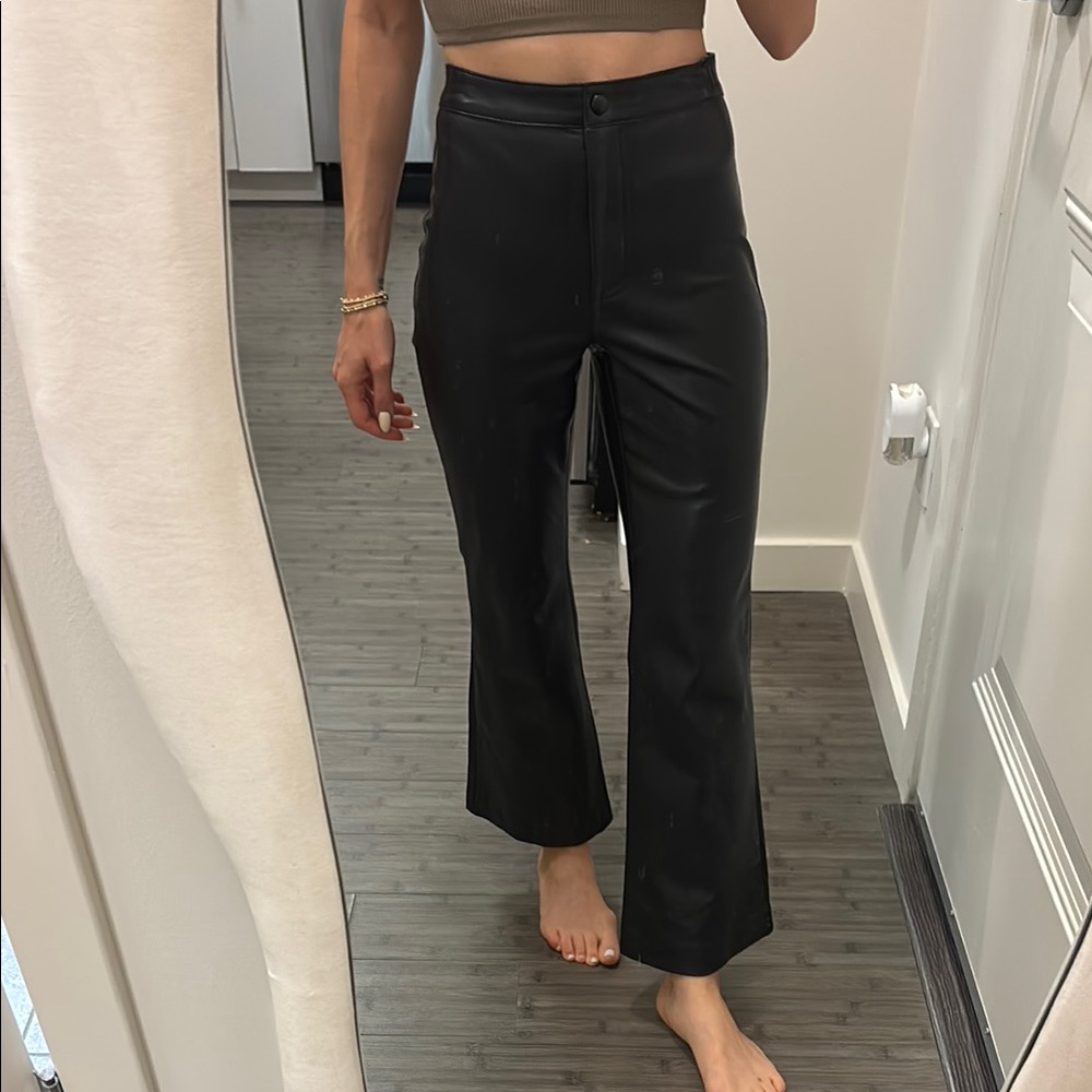 Aritzia Wilfred Black Faux Leather Flare Pants high waisted